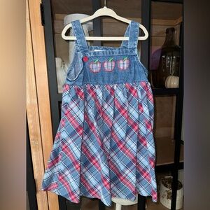 Vintage y2k I.N. girl embroidered denim dress apples plaid appliqué toddler girl